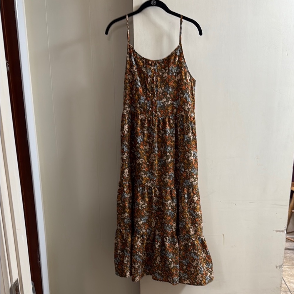 Blu Pepper Brown and Cream Ruched Tiered Maxi Sundress